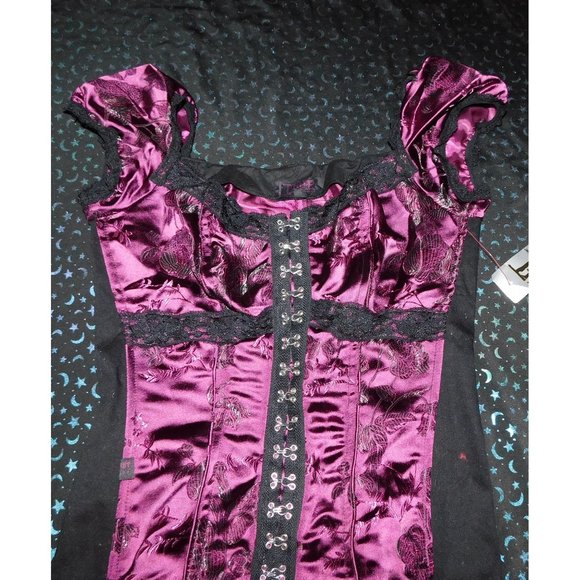 Y2K Discontinued Tripp Purple Brocade Gothic Boned Top NWT - Picture 4 of 9